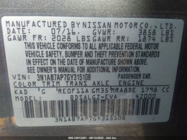 Photo 8 VIN: 3N1AB7AP7GY315108 - NISSAN SENTRA 