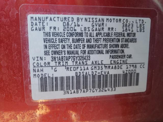 Photo 9 VIN: 3N1AB7AP7GY326433 - NISSAN SENTRA S 