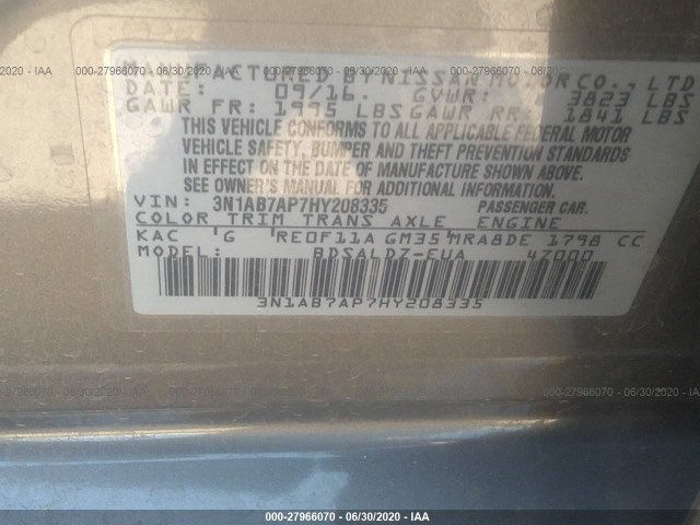 Photo 8 VIN: 3N1AB7AP7HY208335 - NISSAN SENTRA 