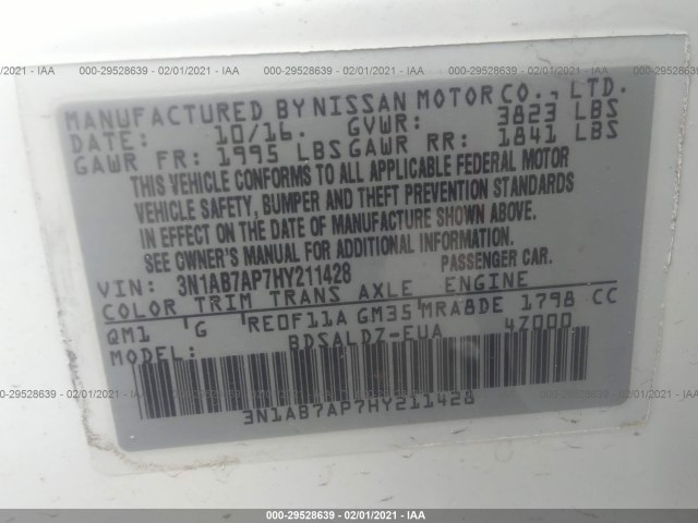 Photo 8 VIN: 3N1AB7AP7HY211428 - NISSAN SENTRA 