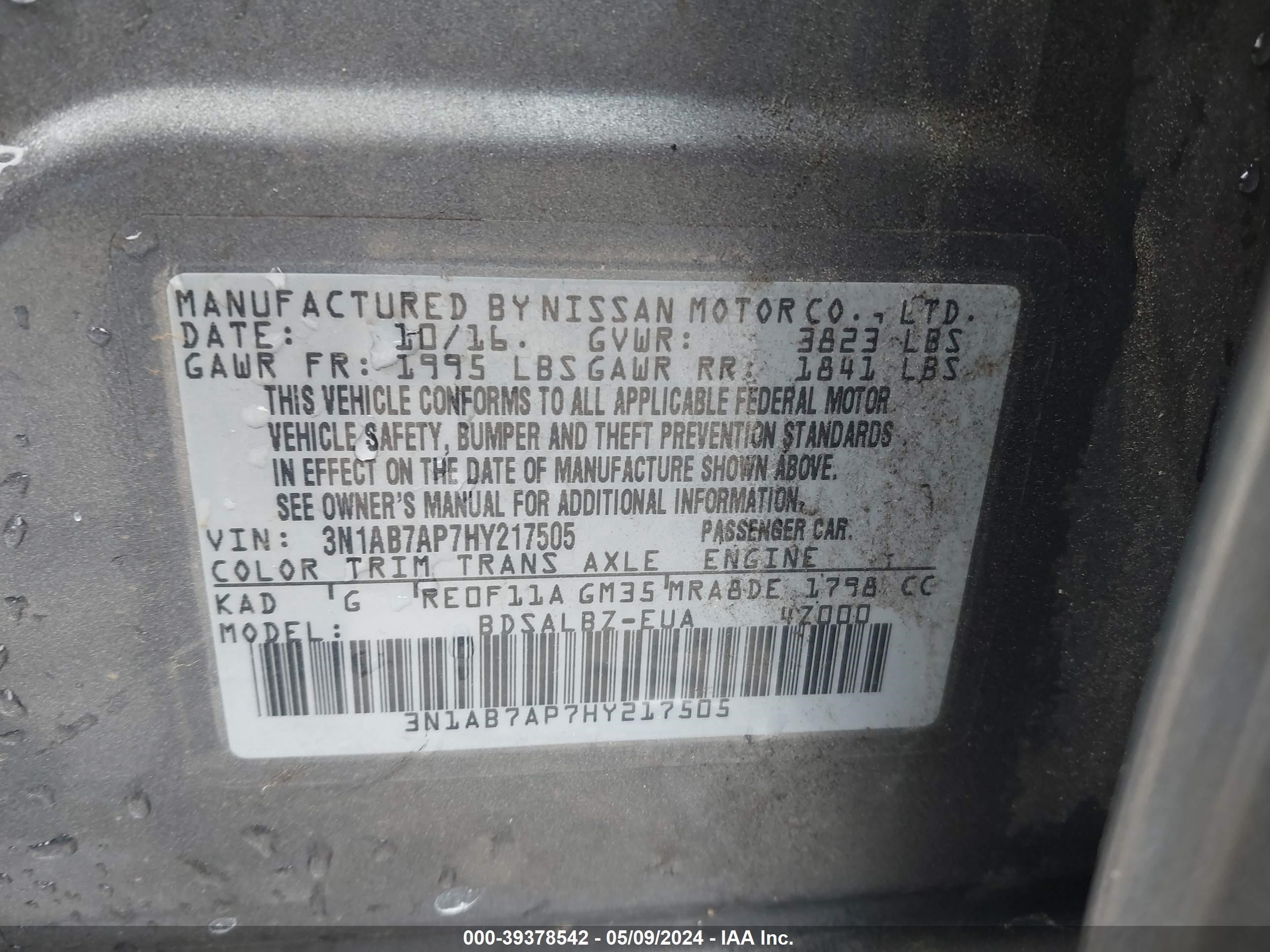 Photo 8 VIN: 3N1AB7AP7HY217505 - NISSAN SENTRA 