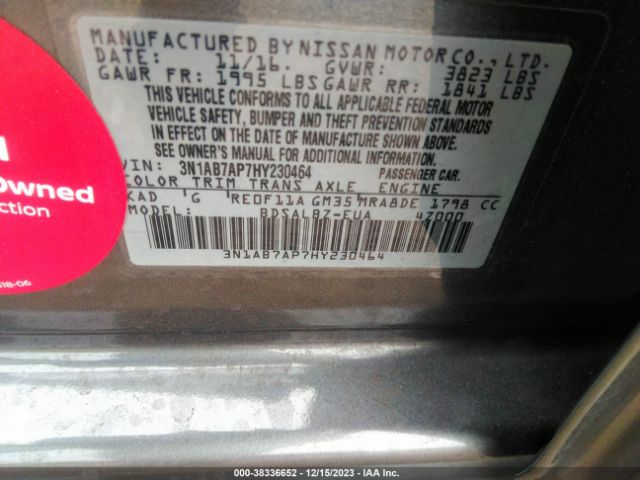 Photo 8 VIN: 3N1AB7AP7HY230464 - NISSAN SENTRA 