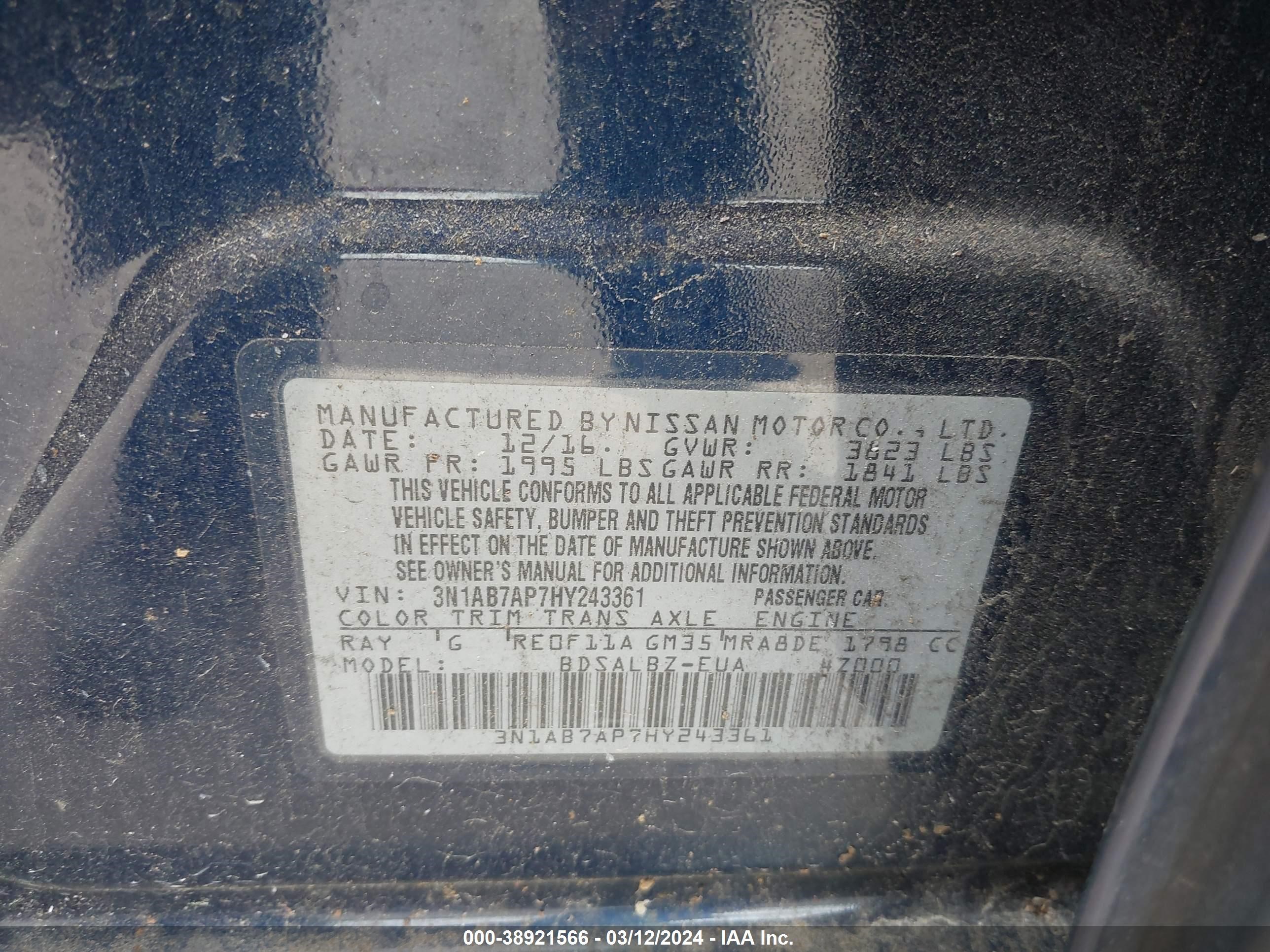 Photo 8 VIN: 3N1AB7AP7HY243361 - NISSAN SENTRA 