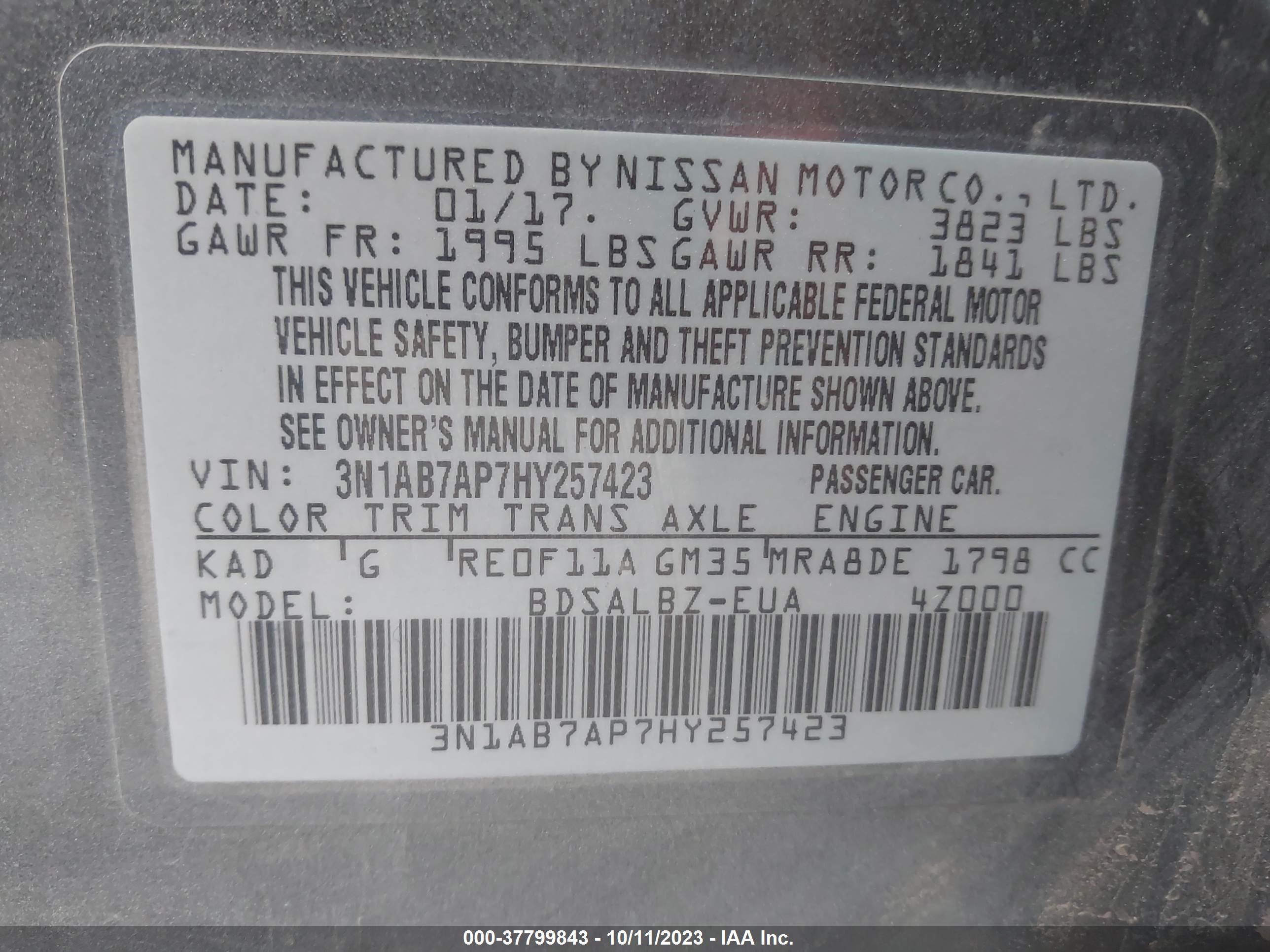 Photo 8 VIN: 3N1AB7AP7HY257423 - NISSAN SENTRA 