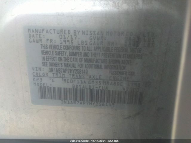 Photo 8 VIN: 3N1AB7AP7HY258149 - NISSAN SENTRA 