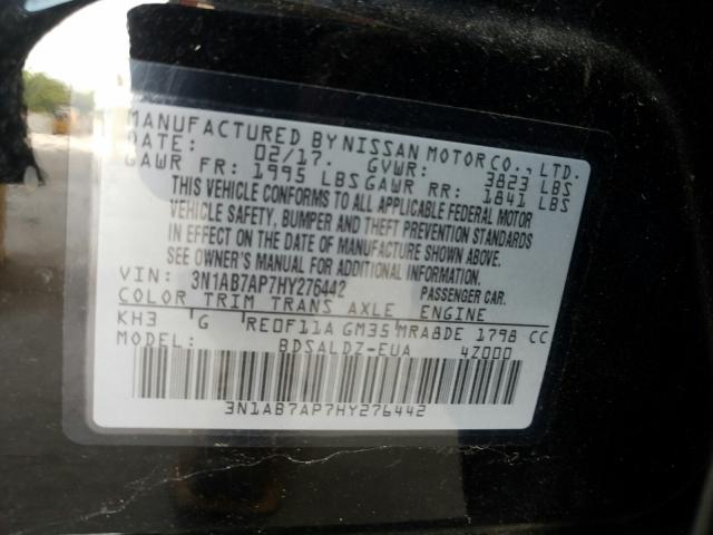 Photo 9 VIN: 3N1AB7AP7HY276442 - NISSAN SENTRA S 