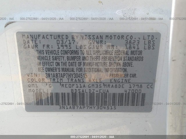 Photo 8 VIN: 3N1AB7AP7HY304515 - NISSAN SENTRA 