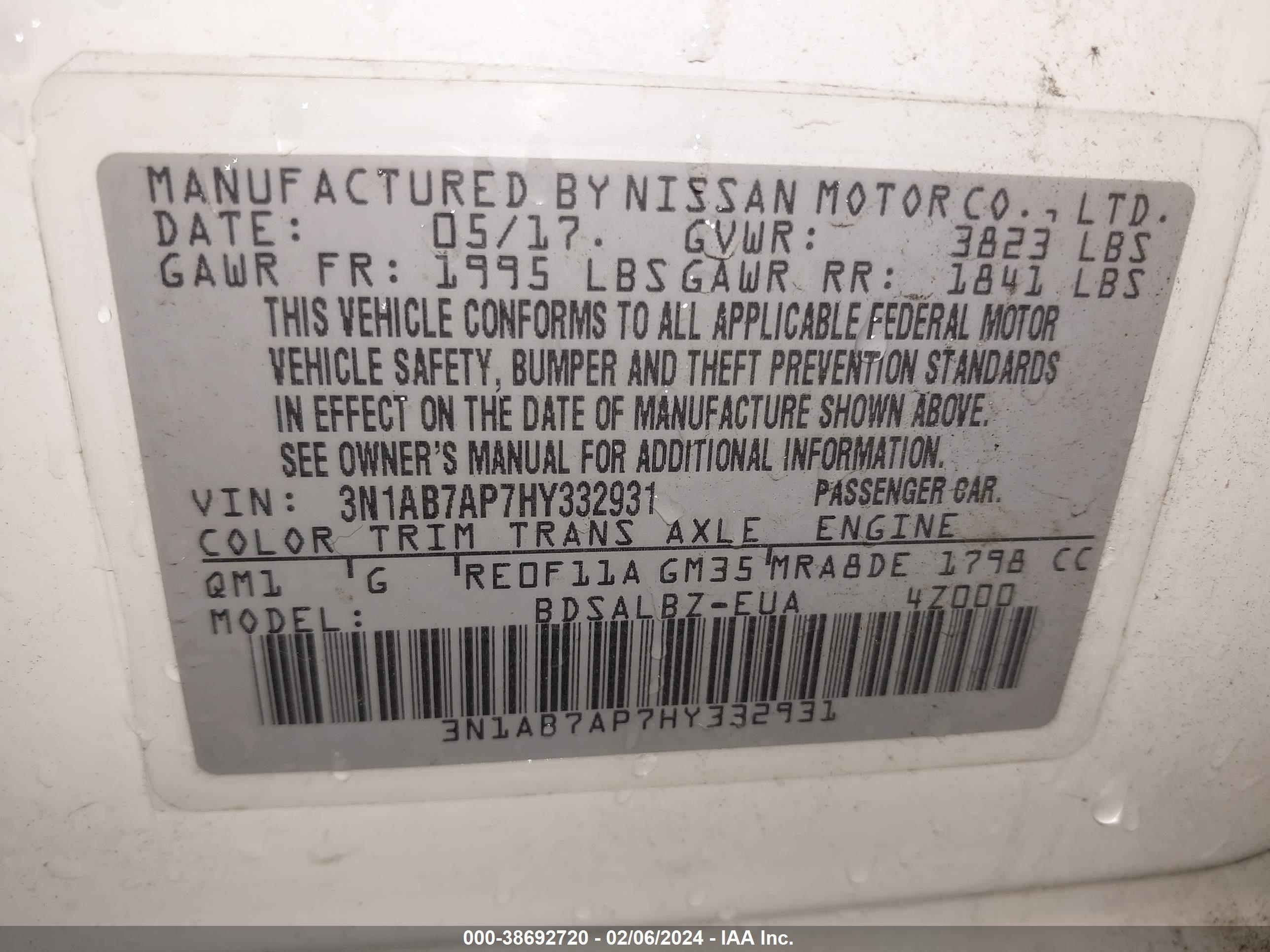 Photo 8 VIN: 3N1AB7AP7HY332931 - NISSAN SENTRA 