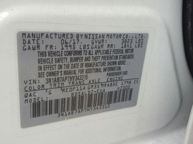 Photo 9 VIN: 3N1AB7AP7HY343315 - NISSAN SENTRA S 