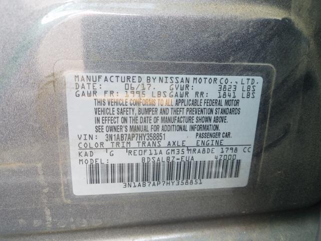 Photo 9 VIN: 3N1AB7AP7HY358851 - NISSAN SENTRA S 