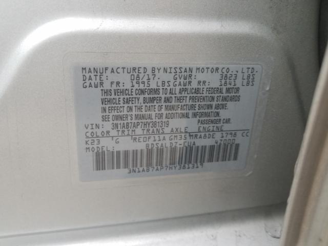 Photo 9 VIN: 3N1AB7AP7HY381319 - NISSAN SENTRA S 