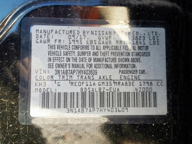 Photo 9 VIN: 3N1AB7AP7HY403609 - NISSAN SENTRA S 