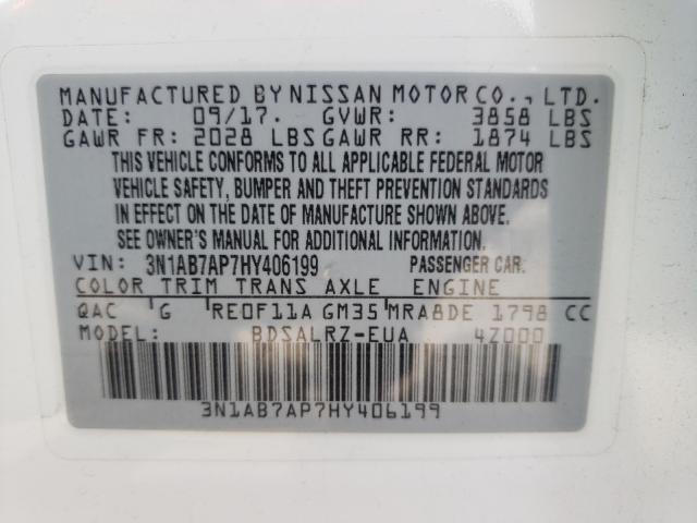 Photo 9 VIN: 3N1AB7AP7HY406199 - NISSAN SENTRA S 