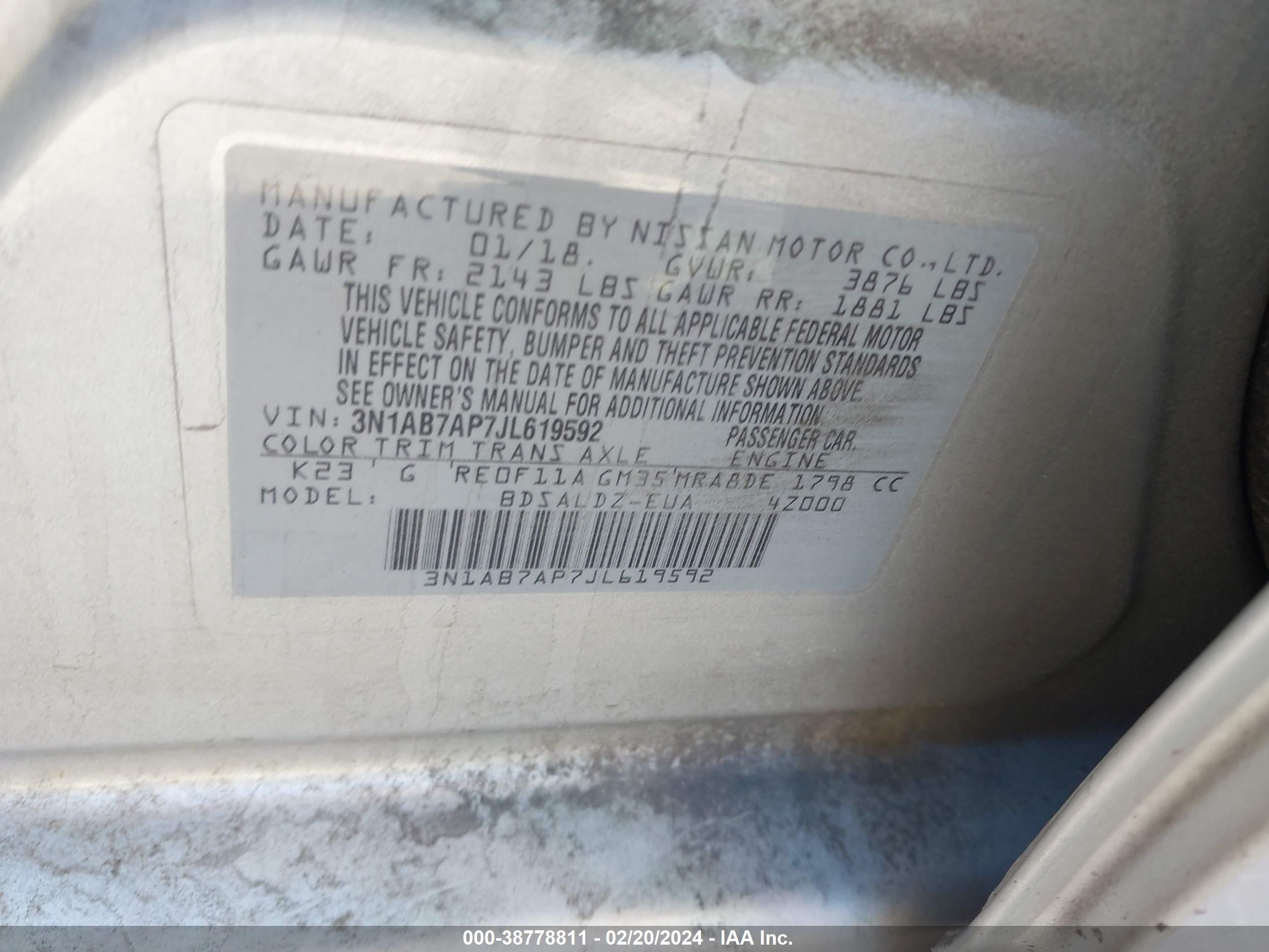 Photo 8 VIN: 3N1AB7AP7JL619592 - NISSAN SENTRA 