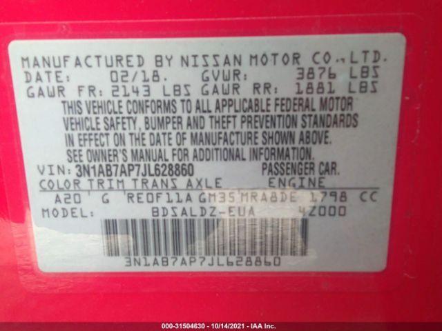 Photo 8 VIN: 3N1AB7AP7JL628860 - NISSAN SENTRA 