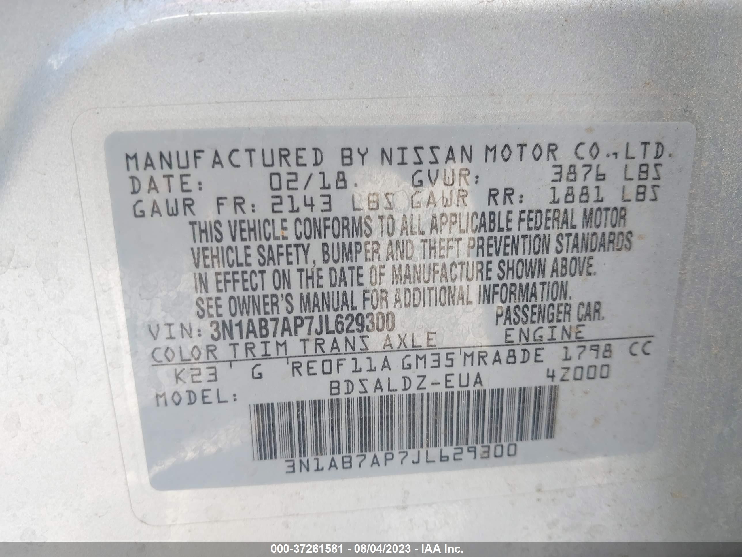 Photo 8 VIN: 3N1AB7AP7JL629300 - NISSAN SENTRA 