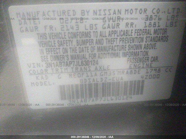 Photo 8 VIN: 3N1AB7AP7JL630124 - NISSAN SENTRA 