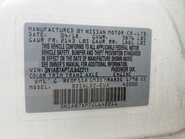 Photo 9 VIN: 3N1AB7AP7JL642211 - NISSAN SENTRA S 