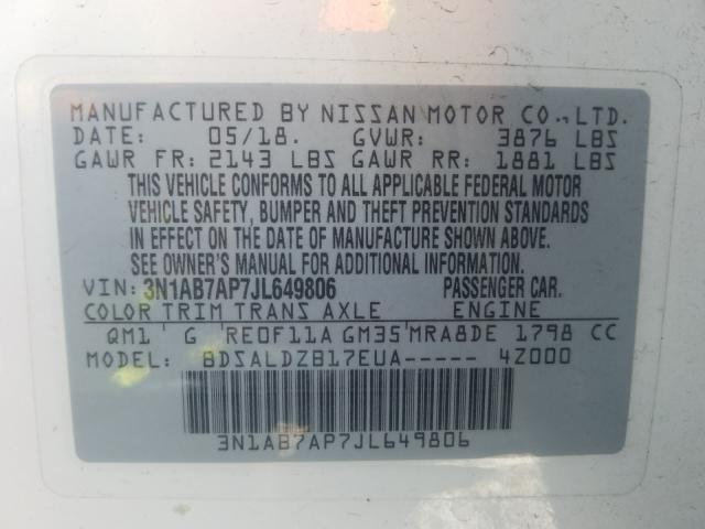 Photo 9 VIN: 3N1AB7AP7JL649806 - NISSAN SENTRA S 