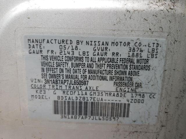 Photo 9 VIN: 3N1AB7AP7JL650597 - NISSAN SENTRA S 