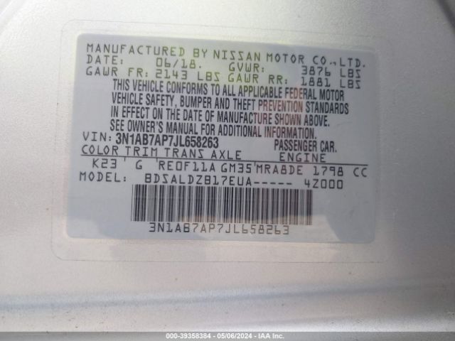 Photo 8 VIN: 3N1AB7AP7JL658263 - NISSAN SENTRA 