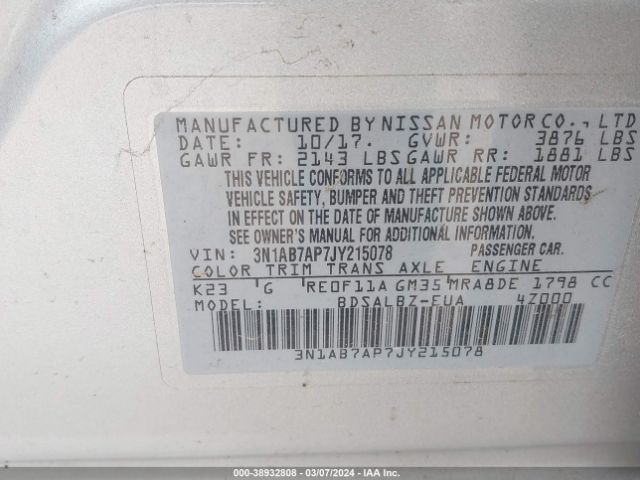 Photo 8 VIN: 3N1AB7AP7JY215078 - NISSAN SENTRA 