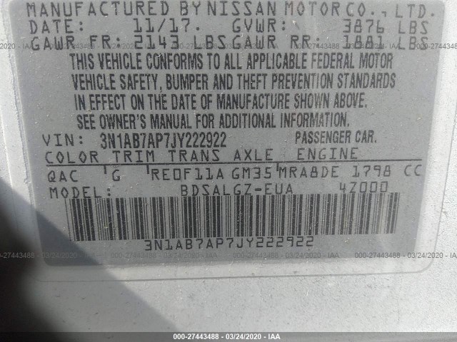 Photo 8 VIN: 3N1AB7AP7JY222922 - NISSAN SENTRA 