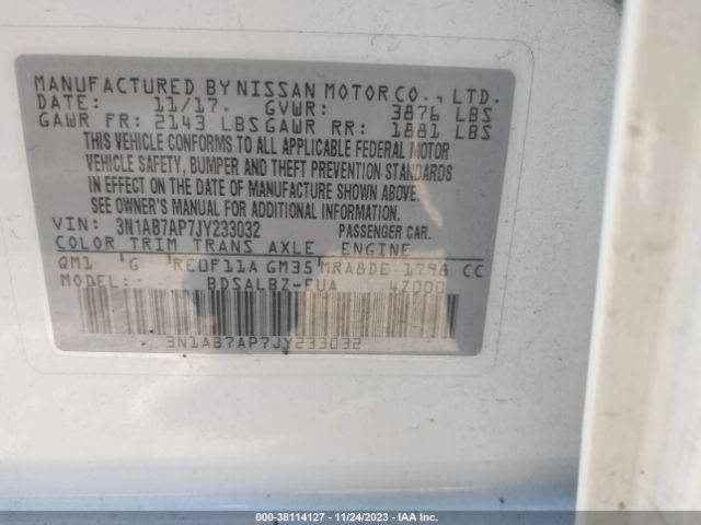 Photo 8 VIN: 3N1AB7AP7JY233032 - NISSAN SENTRA 