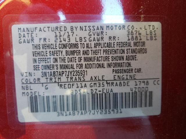 Photo 9 VIN: 3N1AB7AP7JY235931 - NISSAN SENTRA S 