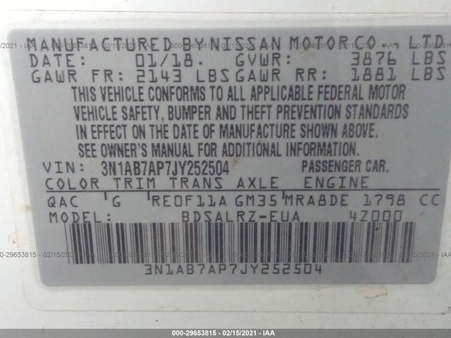 Photo 8 VIN: 3N1AB7AP7JY252504 - NISSAN SENTRA 