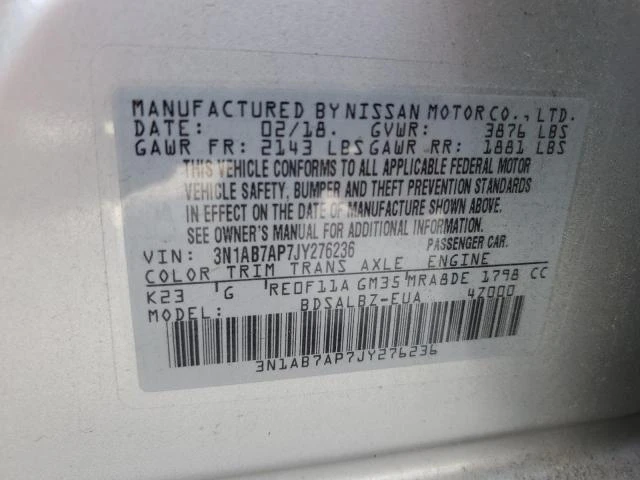 Photo 11 VIN: 3N1AB7AP7JY276236 - NISSAN SENTRA S 