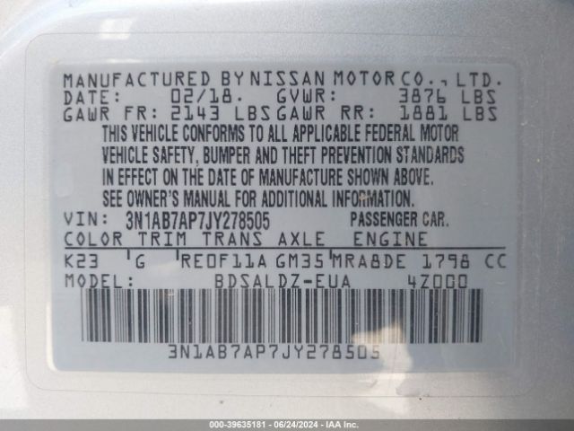 Photo 8 VIN: 3N1AB7AP7JY278505 - NISSAN SENTRA 