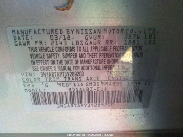 Photo 8 VIN: 3N1AB7AP7JY289200 - NISSAN SENTRA 