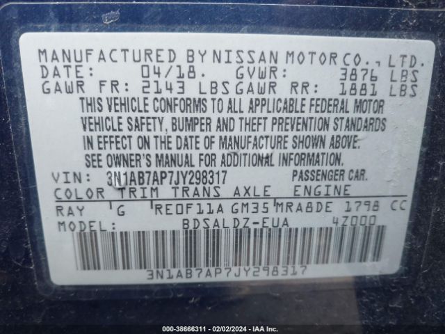 Photo 8 VIN: 3N1AB7AP7JY298317 - NISSAN SENTRA 