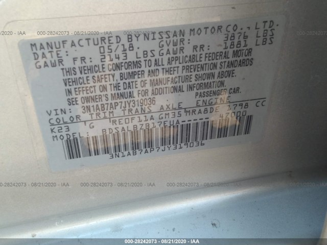 Photo 8 VIN: 3N1AB7AP7JY319036 - NISSAN SENTRA 