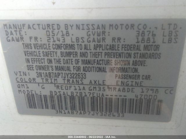 Photo 8 VIN: 3N1AB7AP7JY322633 - NISSAN SENTRA 