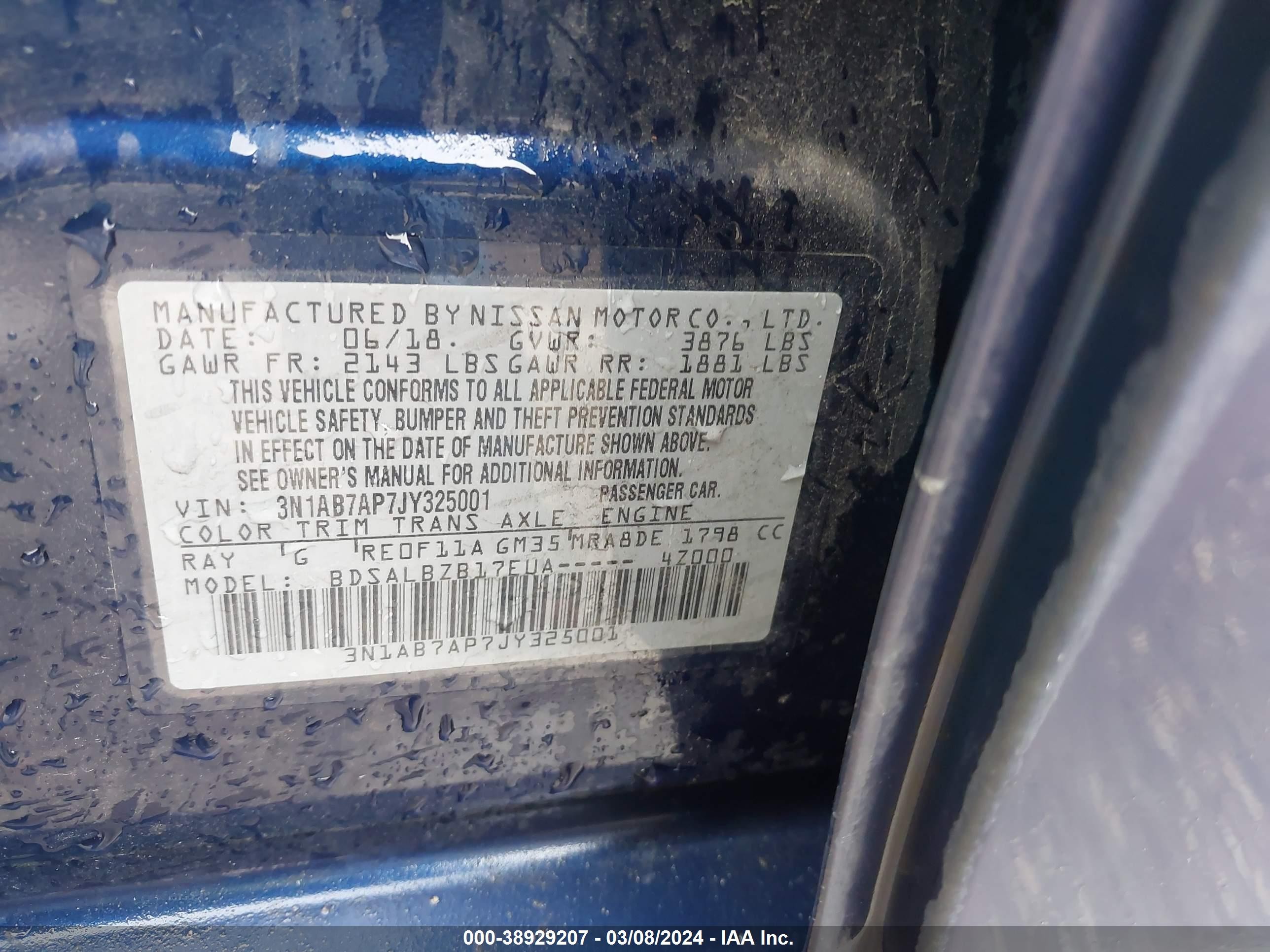 Photo 8 VIN: 3N1AB7AP7JY325001 - NISSAN SENTRA 