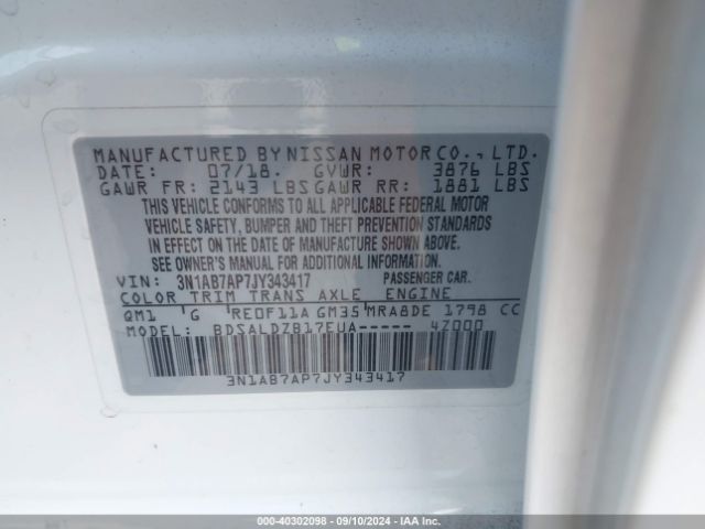 Photo 8 VIN: 3N1AB7AP7JY343417 - NISSAN SENTRA 