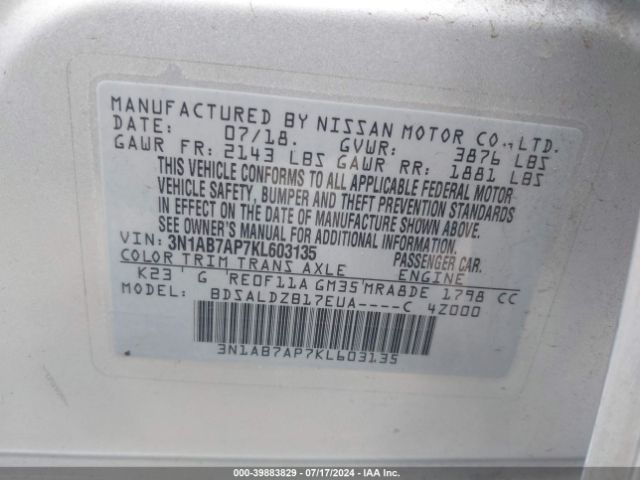 Photo 8 VIN: 3N1AB7AP7KL603135 - NISSAN SENTRA 