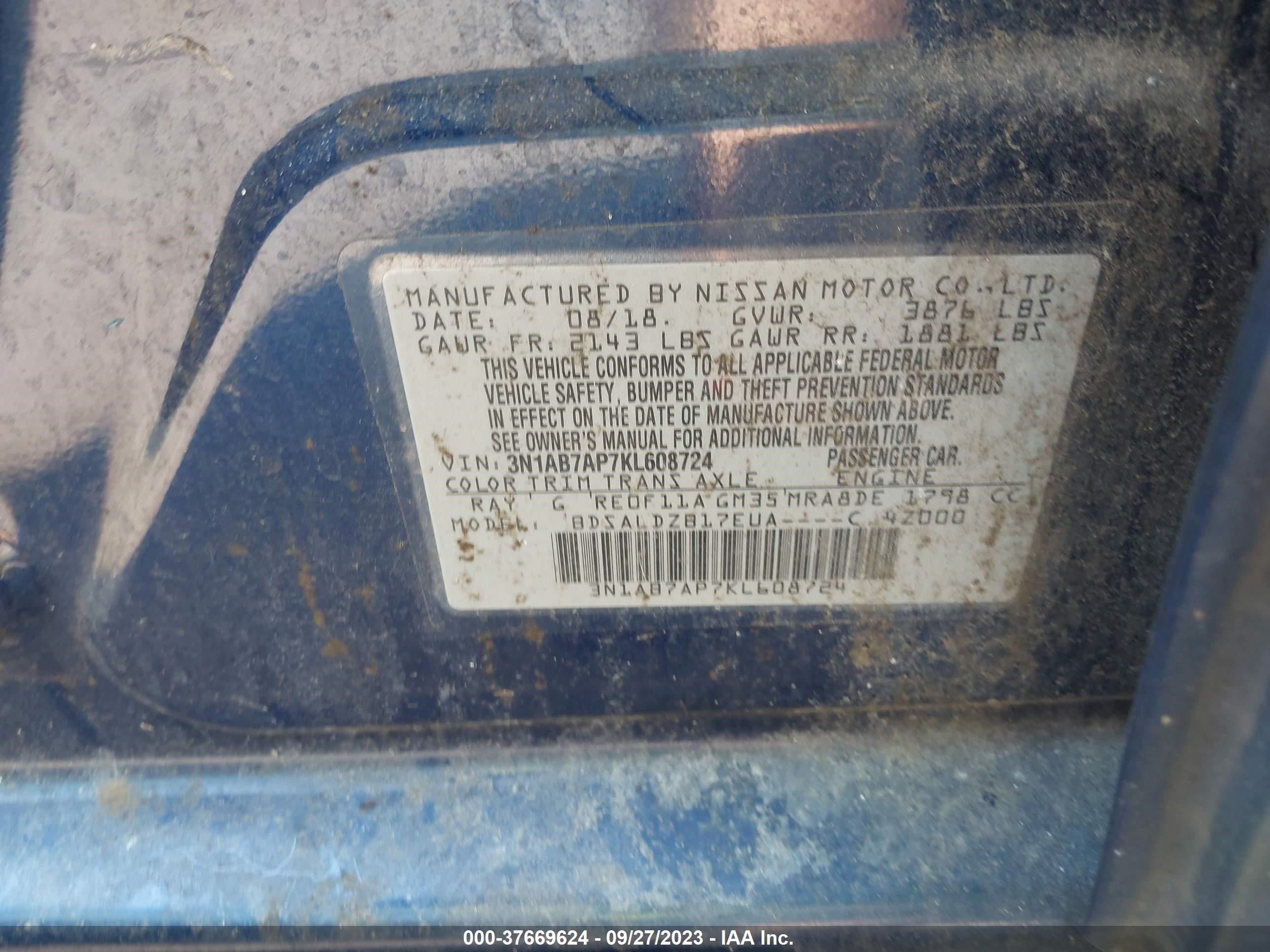 Photo 8 VIN: 3N1AB7AP7KL608724 - NISSAN SENTRA 