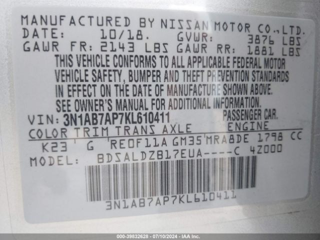 Photo 8 VIN: 3N1AB7AP7KL610411 - NISSAN SENTRA 