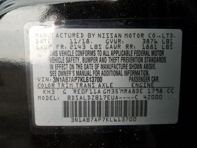 Photo 9 VIN: 3N1AB7AP7KL613700 - NISSAN SENTRA S 