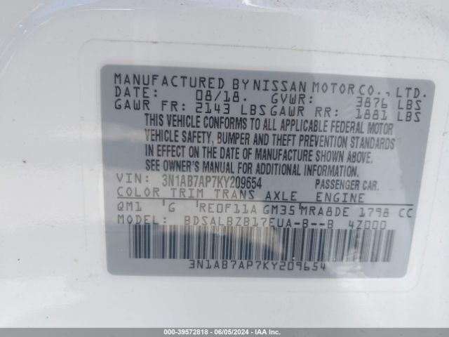 Photo 8 VIN: 3N1AB7AP7KY209654 - NISSAN SENTRA 