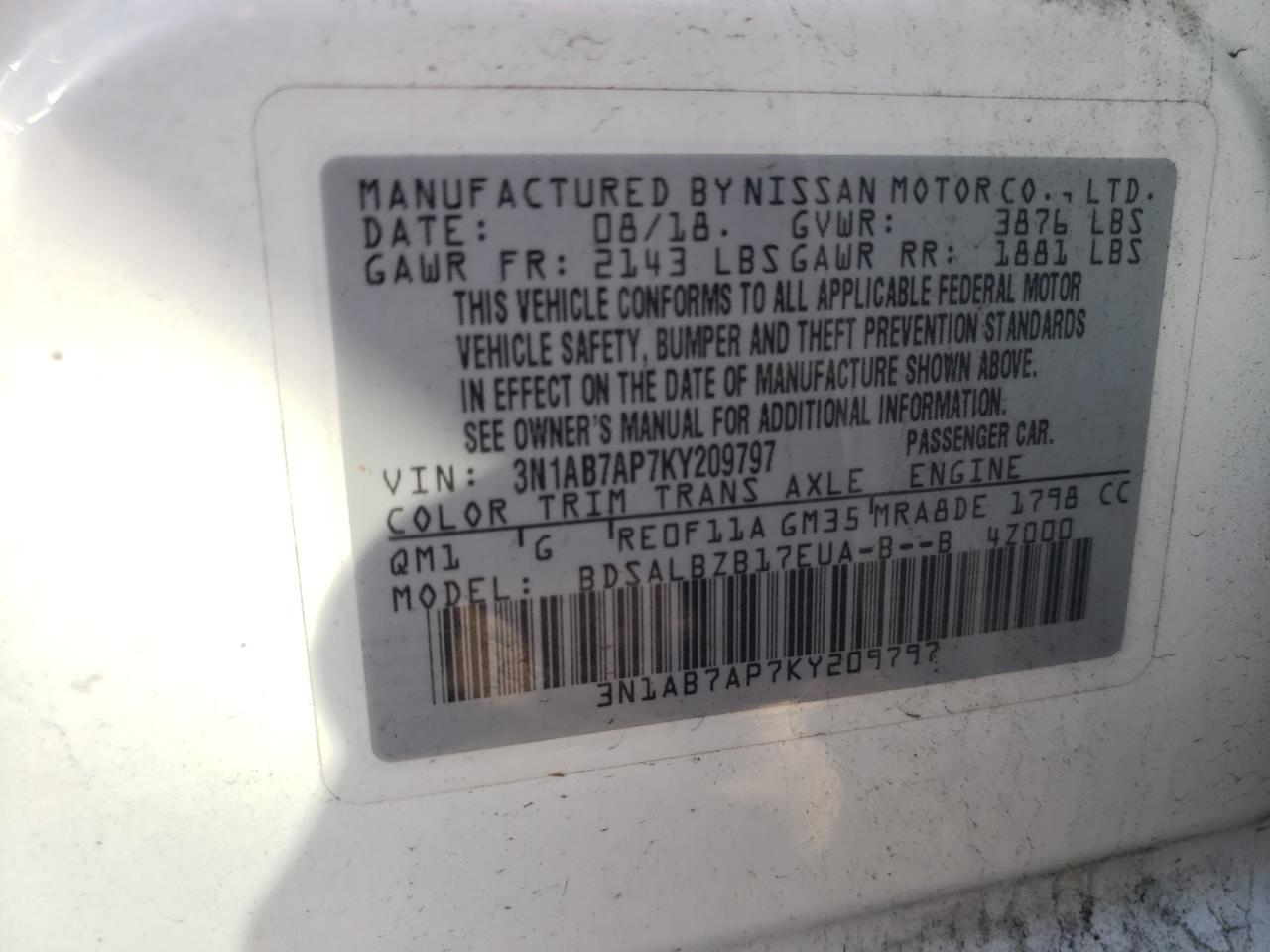 Photo 11 VIN: 3N1AB7AP7KY209797 - NISSAN SENTRA 