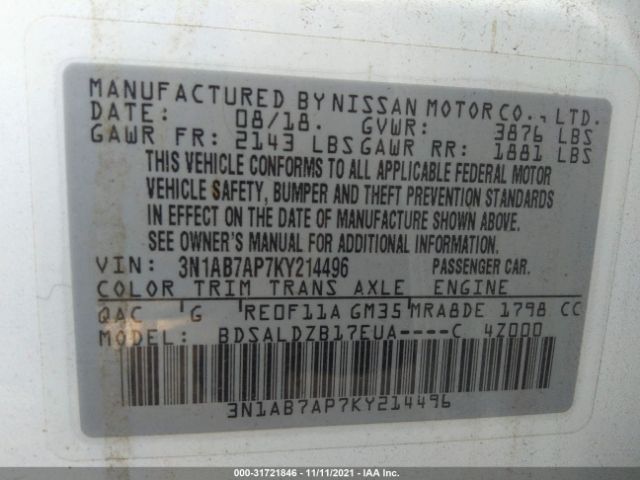 Photo 8 VIN: 3N1AB7AP7KY214496 - NISSAN SENTRA 