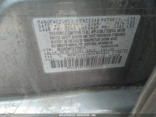 Photo 8 VIN: 3N1AB7AP7KY225675 - NISSAN SENTRA 