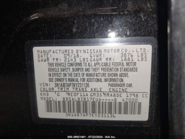 Photo 8 VIN: 3N1AB7AP7KY231136 - NISSAN SENTRA 