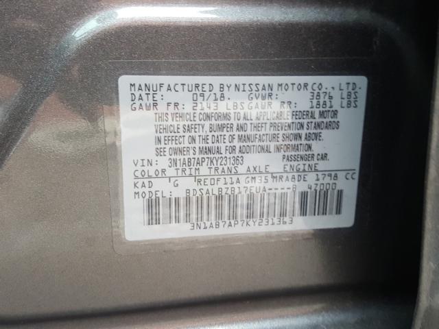 Photo 9 VIN: 3N1AB7AP7KY231363 - NISSAN SENTRA S 