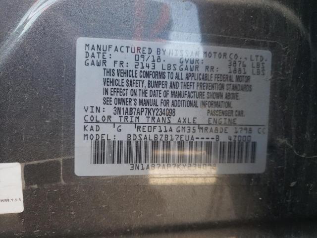 Photo 9 VIN: 3N1AB7AP7KY234098 - NISSAN SENTRA S 