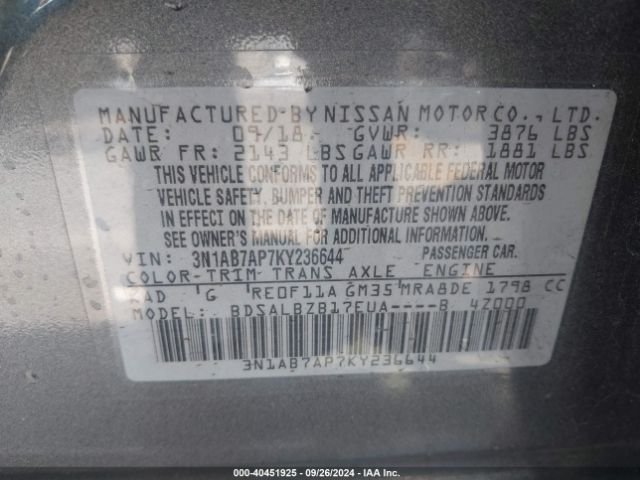 Photo 8 VIN: 3N1AB7AP7KY236644 - NISSAN SENTRA 